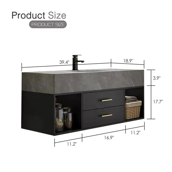 Everly Quinn Ricou 39.4'' Wall Mounted Single Bathroom Vanity with